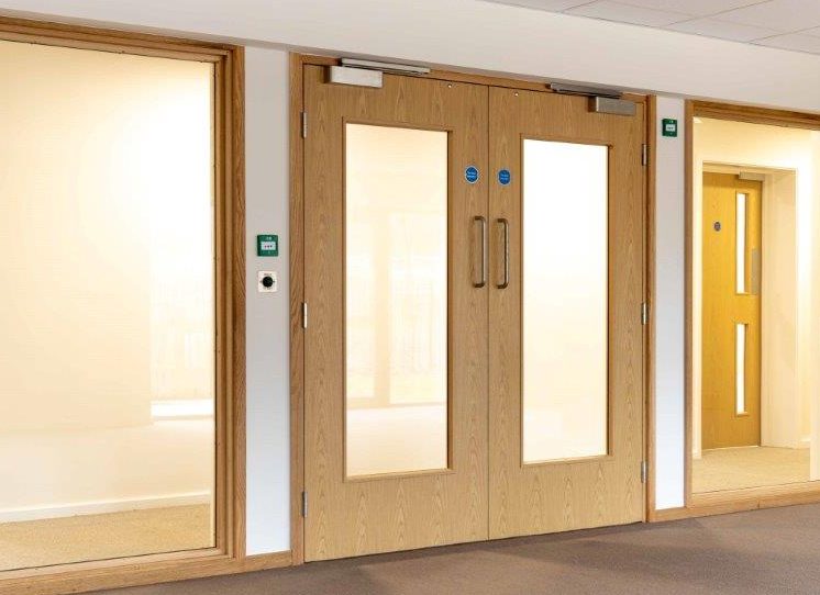Photo of closed wooden fire doors.